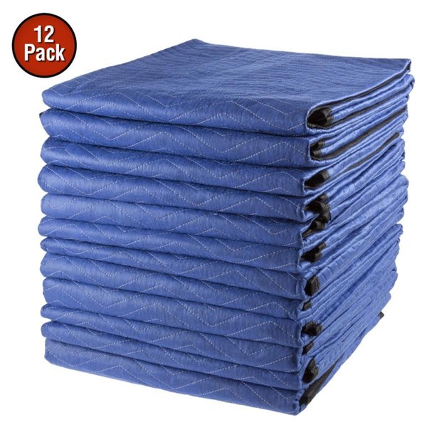 Stalwart 81 x 72 in. Moving Blanket Dual Layer Padded Blankets, Blue & Black -Set of 12 ST567490
